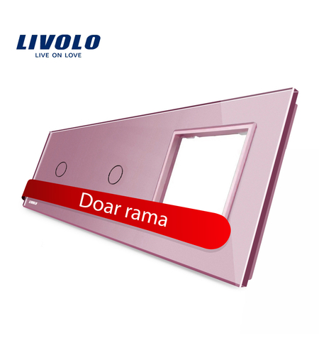 Panou 2 intrerupatoare simple cu touch si priza Livolo din sticla, roz