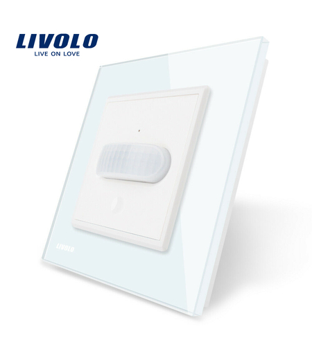 Intrerupator senzor de miscare PIR Livolo cu rama din sticla, alb