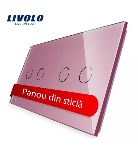 Panou intrerupator dublu+dublu cu touch Livolo din sticla, roz