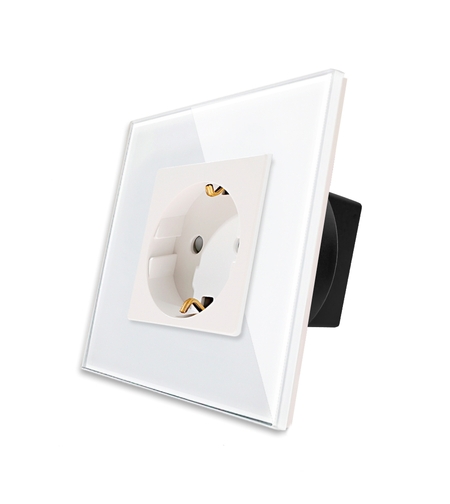 Priza Simpla LUXION cu Rama din Sticla, alb