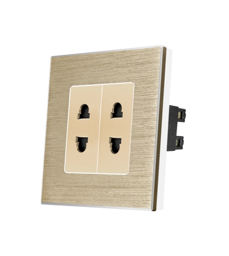 Priza Dubla cu Module Inguste cu Rama din Aluminiu LUXION, auriu