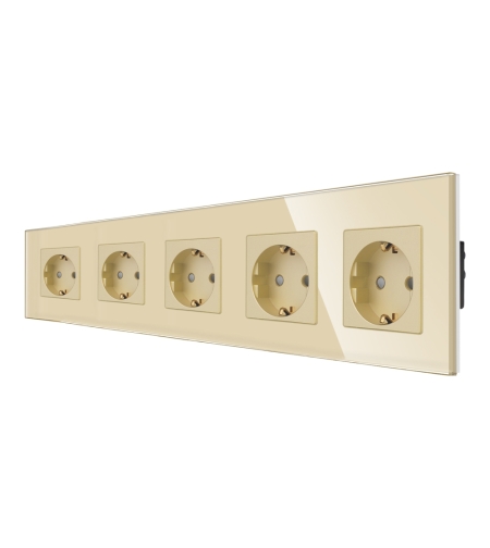 Priza Cvintupla LUXION cu rama din sticla, auriu