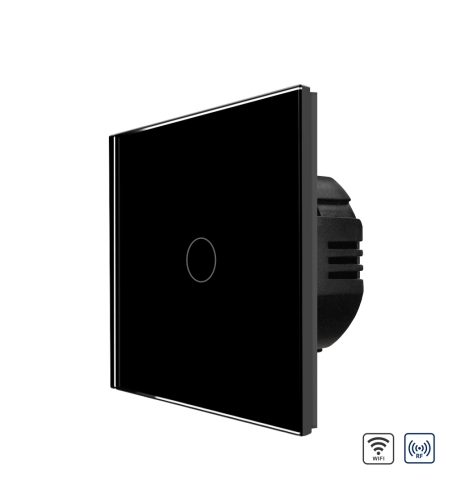 Intrerupator Simplu Wi-Fi + RF433 cu Touch din Sticla LUXION, negru