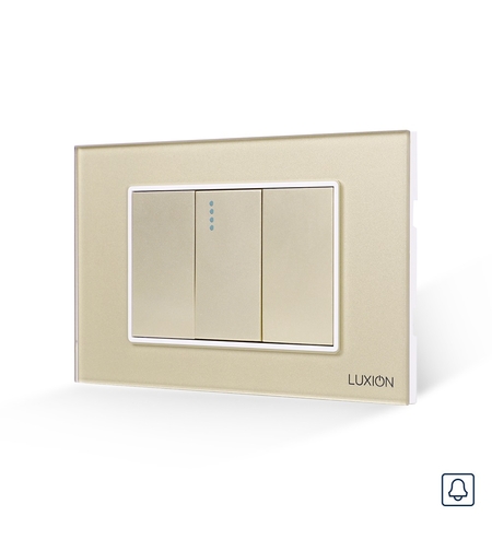 Intrerupator cu Revenire (Sonerie) Mecanic 1M si 2 Taste False LUXION cu Rama din Sticla, Standard Italian, 3M, auriu