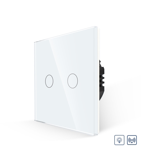 Intrerupator Dublu cu Variator si Touch din Sticla LUXION, RF433, alb