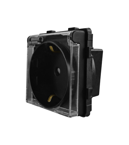 Modul Priza Simpla cu Capac Fara Rama Din Sticla LUXION, negru