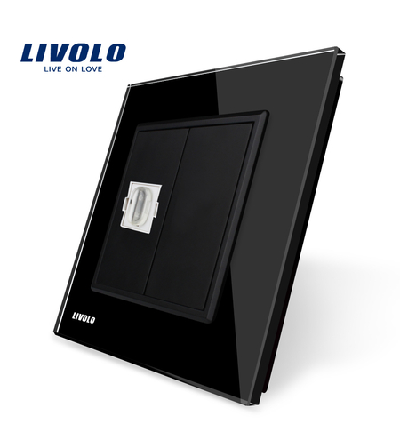 Priza simpla HDMI Livolo cu rama din sticla, negru