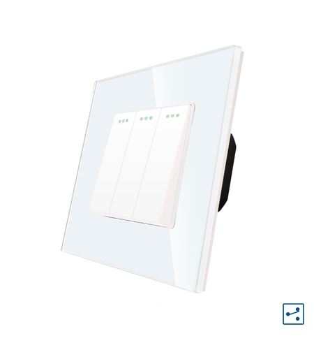 Intrerupator Triplu Cap Scara Mecanic LUXION cu Rama din Sticla, alb