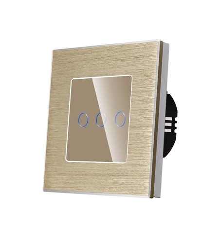 Intrerupator Triplu cu Touch din Sticla si Rama de Aluminiu LUXION, 500W, auriu