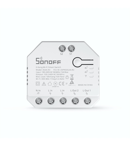 Releu Sonoff Dual R3 cu 2 canale, Programari, Wi-Fi 2.4 GHz, Contor energie
