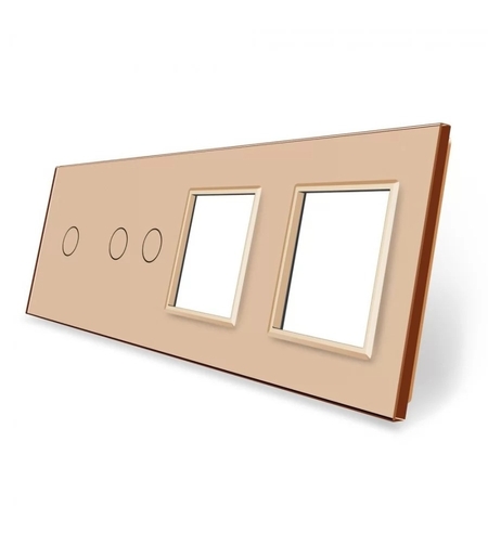 Panou intrerupator simplu+dublu si 2 prize Livolo din sticla, auriu