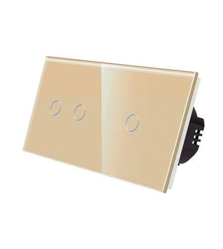 Intrerupator Dublu + Simplu cu Touch din Sticla LUXION, auriu