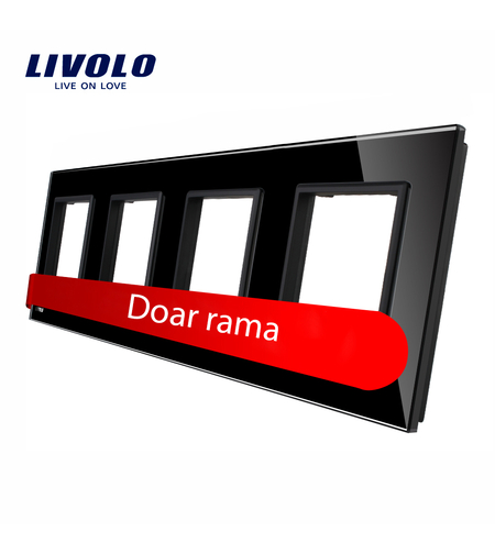 Rama priza cvadrupla Livolo din sticla, negru