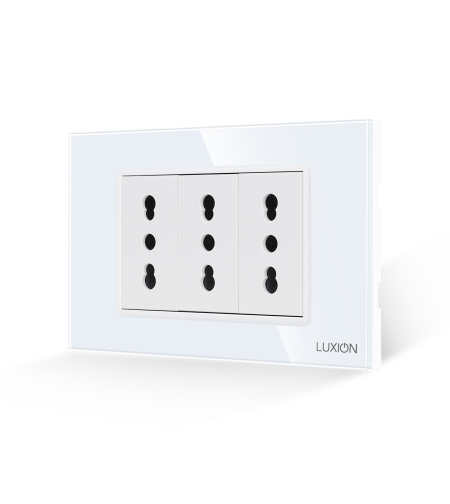 Priza Tripla cu Rama din Sticla LUXION, Standard Italian, 3M, alb