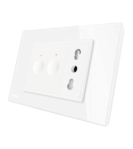 Intrerupator dublu + priza Livolo cu rama din sticla, Standard italian, alb