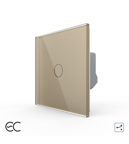 Intrerupator Simplu Cap Scara / Cruce cu Touch LIVOLO din Sticla - Protocol ZigBee EC, auriu