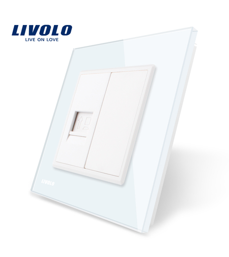 Priza internet Livolo cu rama din sticla, alb