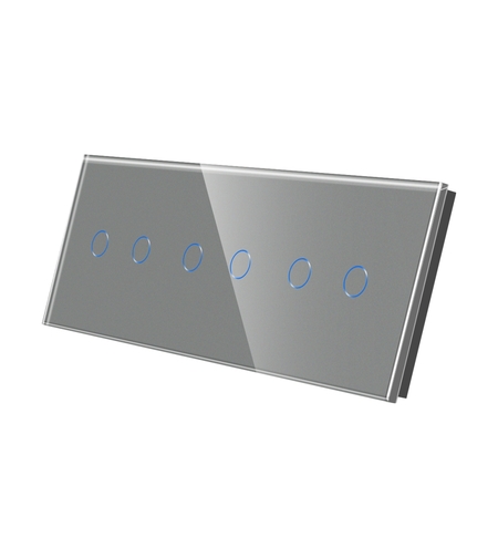 Panou Intrerupator Dublu + Dublu + Dublu cu Touch Din Sticla LUXION, gri