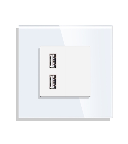 Priza USB cu Rama din Sticla LUXION, alb