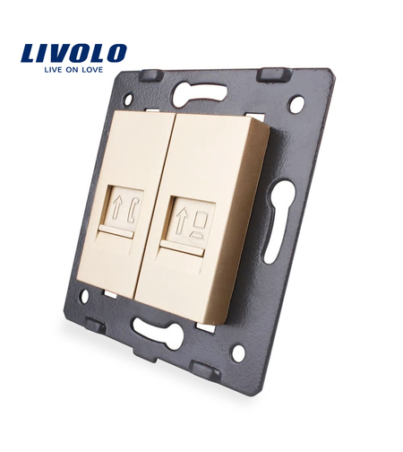 Priza dubla telefon + internet Livolo, auriu