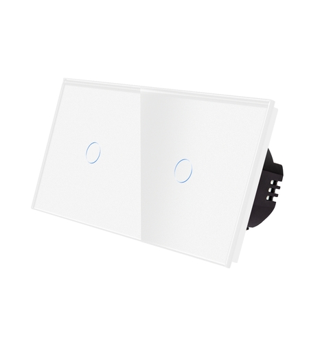 Intrerupator Simplu + Simplu cu Touch din Sticla LUXION, alb
