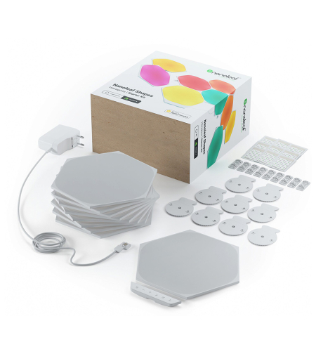 Kit 9 Panouri luminoase Nanoleaf Shapes Hexagons, 16 Milioane culori, Tehnologie LED RGBW, Cablu 2.5 m