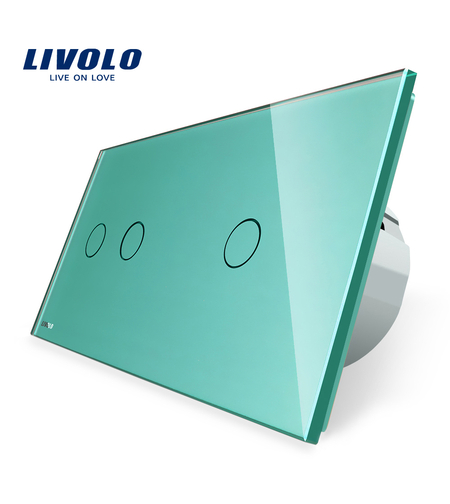 Intrerupator dublu + simplu cu touch Livolo din sticla, verde