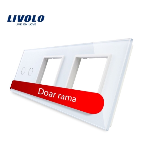Panou intrerupator dublu cu touch si 2 prize Livolo din sticla, alb