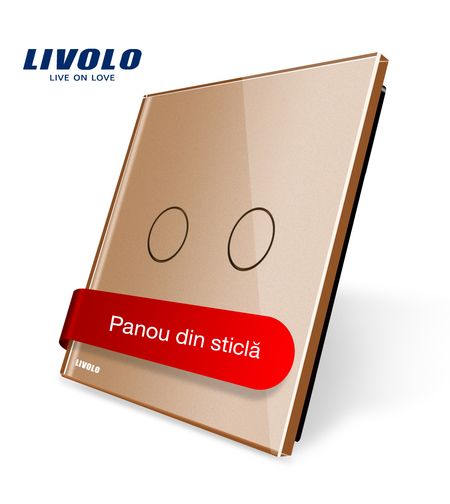 Panou intrerupator dublu cu touch Livolo din sticla, auriu