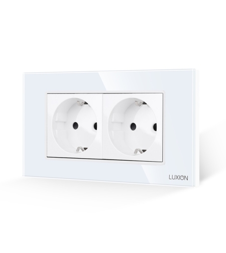 Priza Dubla cu Rama din Sticla LUXION, Standard Italian, 4M, alb