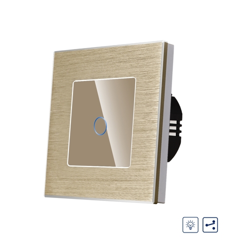 Intrerupator Simplu cu Variator Cap Scara / Cruce cu Touch si Rama din Aluminiu LUXION, auriu