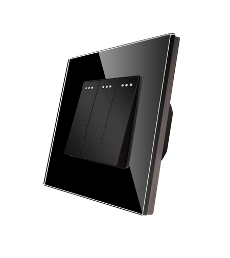 Intrerupator Triplu Mecanic LUXION cu Rama din Sticla, negru