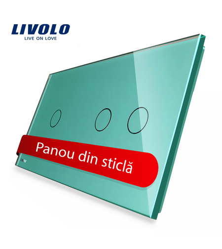 Panou intrerupator simplu+dublu cu touch Livolo din sticla, verde