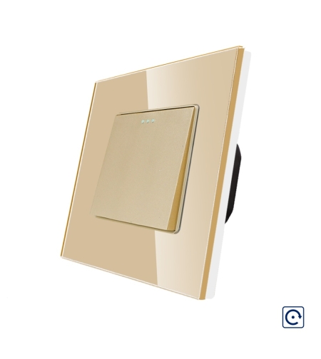 Intrerupator Simplu Mecanic cu Reset / Revenire LUXION cu Rama din Sticla, auriu