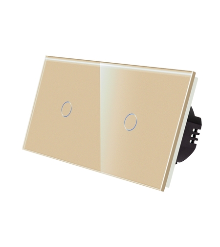 Intrerupator Simplu + Simplu cu Touch din Sticla LUXION, auriu