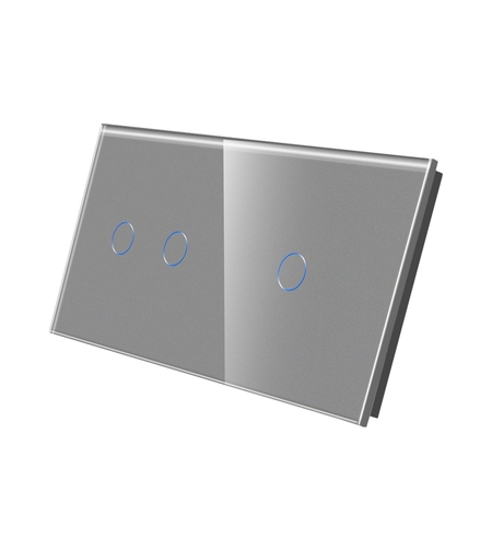 Panou Intrerupator Dublu + Simplu cu Touch Din Sticla LUXION, gri