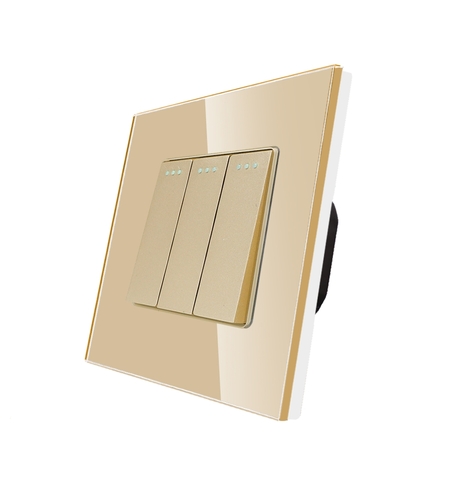 Intrerupator Triplu Mecanic LUXION cu Rama din Sticla, auriu