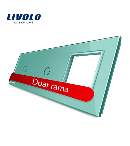 Panou 2 intrerupatoare simple cu touch si priza Livolo din sticla, verde
