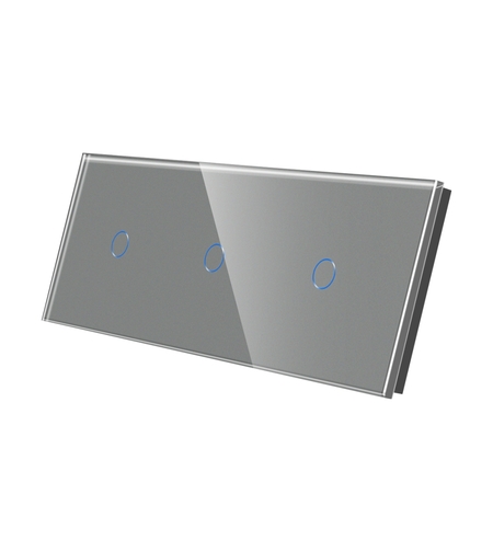 Panou Intrerupator Simplu + Simplu + Simplu cu Touch Din Sticla LUXION, gri