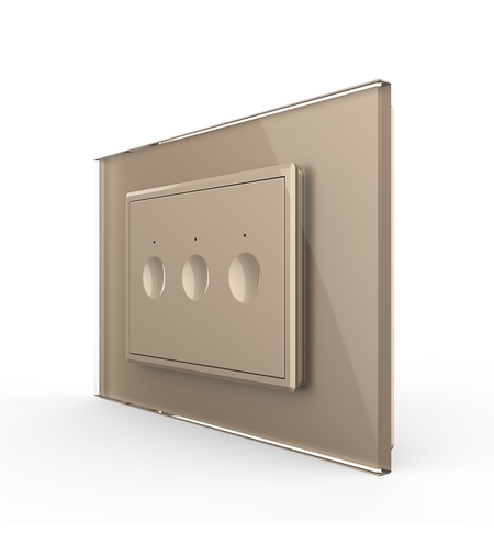 Intrerupator triplu cu touch Livolo cu rama din sticla, standard Italian - Serie noua, auriu