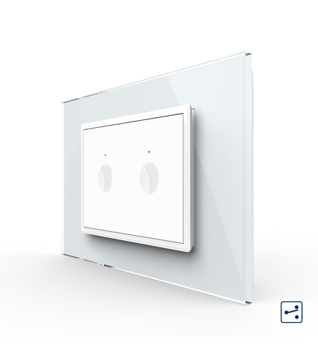 Intrerupator dublu cap scara / cap cruce cu touch Livolo cu rama din sticla, standard Italian - Serie noua, alb