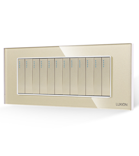 Intrerupator Mecanic 12 Posturi LUXION cu Rama din Sticla, Standard Italian, 6M, auriu