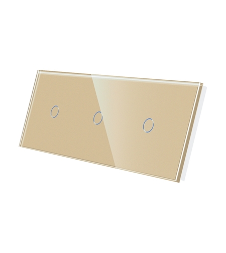Panou Intrerupator Simplu + Simplu + Simplu cu Touch Din Sticla LUXION, auriu