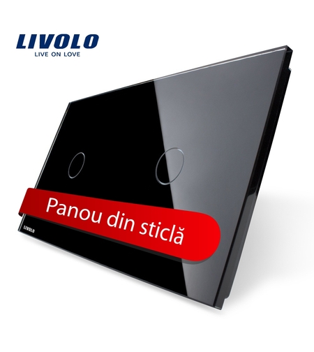 Panou intrerupator simplu+simplu cu touch Livolo din sticla, negru