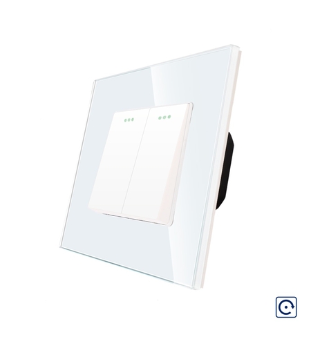 Intrerupator Dublu Mecanic cu Reset / Revenire LUXION cu Rama din Sticla, alb