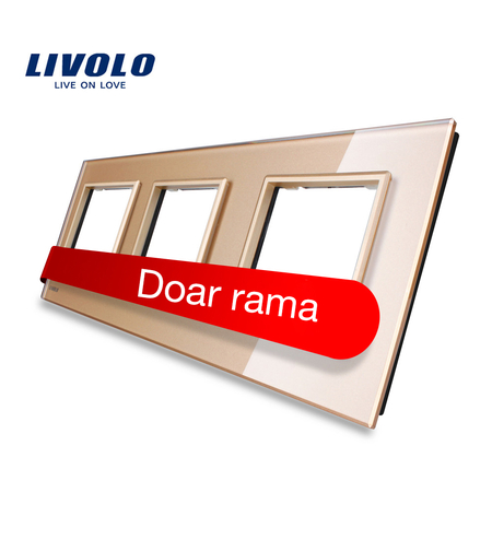 Rama priza tripla Livolo din sticla, auriu