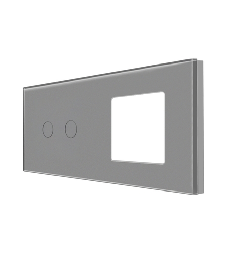 Panou Intrerupator Dublu cu Touch si Priza Simpla Din Sticla LUXION, gri