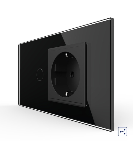 Intrerupator Simplu Cap Scara / Cruce + Priza LIVOLO cu Rama Din Sticla, Standard Italian, 4M, negru