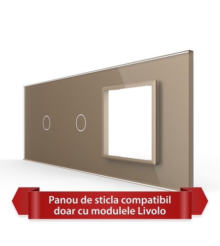 Panou Intrerupator Simplu + Simplu cu Priza LIVOLO din Sticla, Standard Italian - 6/7M, auriu