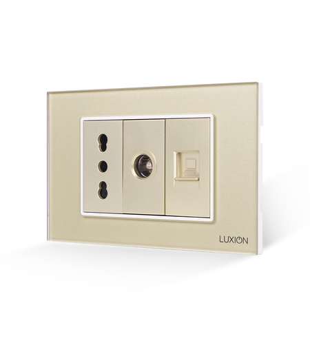 Priza Ingusta + TV + Internet cu Rama din Sticla LUXION, Standard Italian, 3M, auriu